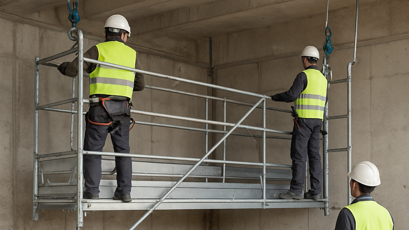 Inspection d'un échafaudage suspendu sur chantier