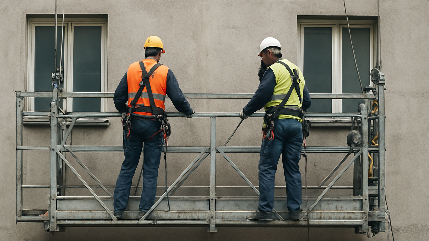 Réparation et remplacement de pièces sur échafaudage suspendu